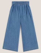 Embroidered Pocket Chambray Trousers, Blue (BLUE), large