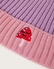 Mushroom Colour Block Rib Beanie, Pink (PINK), large