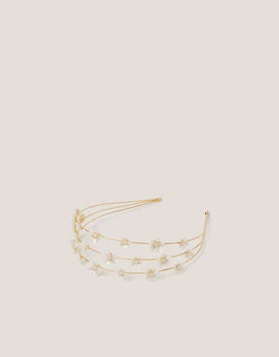 Flower Pearl Wire Headband, Ivory (IVORY), large