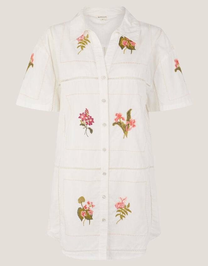 Luna Floral Embroidered Shirt, White (WHITE), large