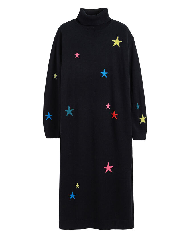 Chinti & Parker Star Roll Neck Jumper Dress, Black (BLACK), large