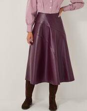 Marnie Faux Leather Midi Skirt, Red (BURGUNDY), large