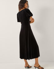 Cynthia Puff Sleeve Velvet Midi Dress, Black (BLACK), large