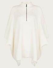 Half Zip Knit Poncho, Cream (CREAM), large