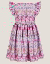 Magical Unicorn Print Satin Dress, Purple (PURPLE), large