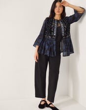 Kelly Hand-Beaded Paisley Velvet Jacket, Blue (MIDNIGHT), large