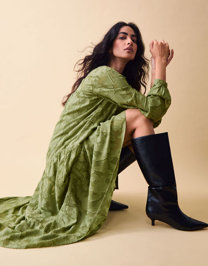 Clemence Sylvie Burnout Tiered Maxi Dress, Green (GREEN), large