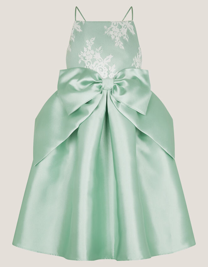Juniper Satin Lace Bow Bridesmaid Dress, Green (SAGE), large
