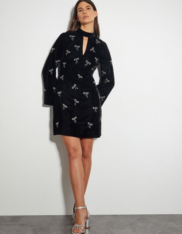 Moira Embroidered Bow Dress, Black (BLACK), large