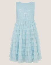 Taylor Sequin Lace Tiered Party Dress, Blue (BLUE), large