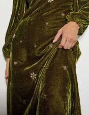 Joyce Embellished Velvet Tea Dress, Yellow (OCHRE), large