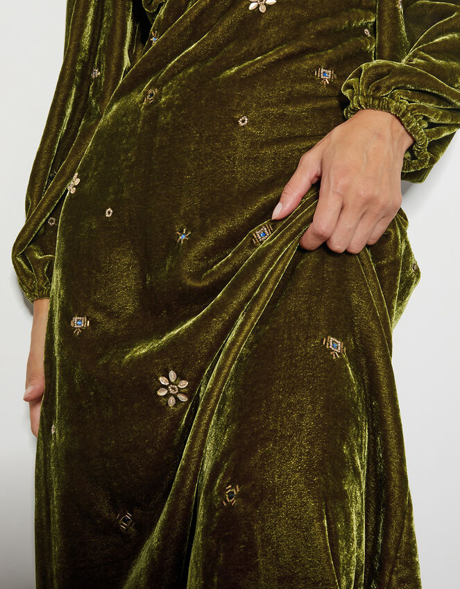 Joyce Embellished Velvet Tea Dress, Yellow (OCHRE), large