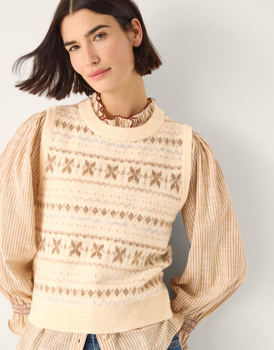Febe Fair Isle Knitted Vest, Ivory (IVORY), large