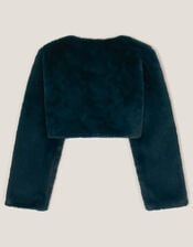 Marie Bow Faux Fur Shrug, Teal (TEAL), large