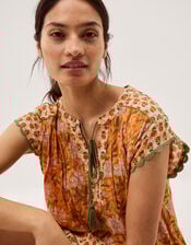 Carris Floral Scallop Trim Top, Orange (ORANGE), large