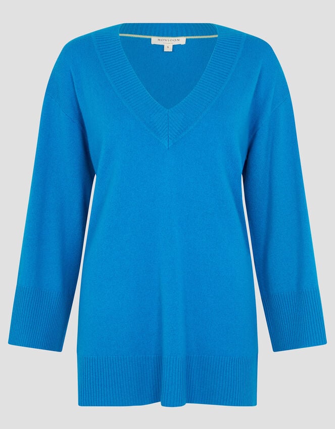 Cree V-Neck Cashmere Jumper, Blue (BLUE), large