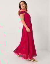 Sequin One Shoulder Prom Dress, Red (RED), large