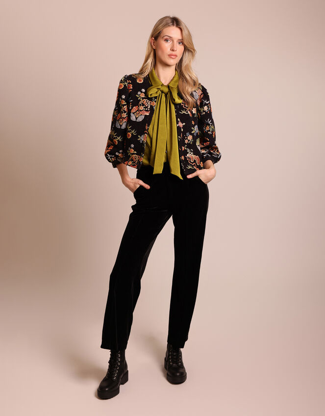 Traffic People Floral Puff Sleeve Jacket, Black (BLACK), large