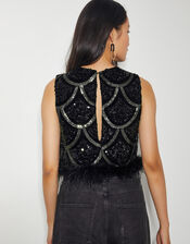 Sira Sleeveless Sequin Feather Top, Black (BLACK), large