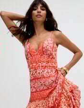 Raffya Feifei Floral Ruffle Maxi Dress, Red (RED), large