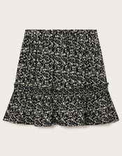 Floral Print Tiered Skirt , Black (BLACK), large