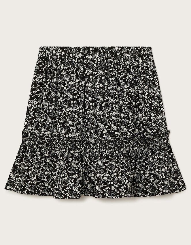 Floral Print Tiered Skirt , Black (BLACK), large