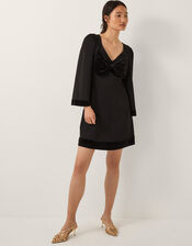Blair Velvet Bow Long Sleeve Mini Dress, Black (BLACK), large