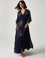 Skyla Floral Embellished Maxi Wrap Dress, Blue (NAVY), large