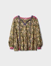 East Kiku Ikat Print Blouse, Green (GREEN), large