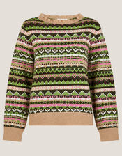 Fira Fair Isle Jumper, Green (GREEN), large