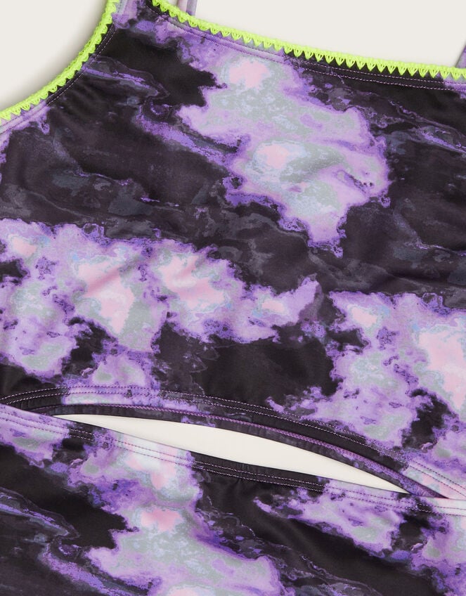 Marble Print Cut-Out Swimsuit, Purple (PURPLE), large