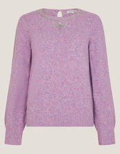 Ellen Diamanté Embellished Jumper, Purple (LILAC), large