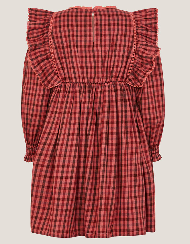 Floral Embroidered Check Dress, Brown (BROWN), large