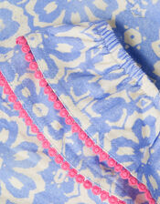 Batik Print Ruffle Playsuit , Blue (NAVY), large