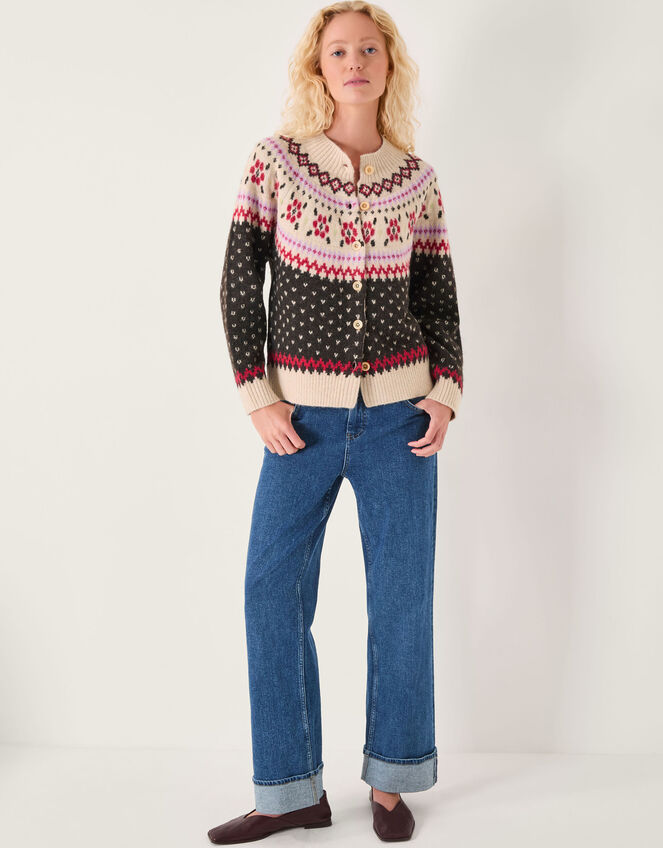 Feliz Fair Isle Cardigan , Brown (CHOCOLATE), large