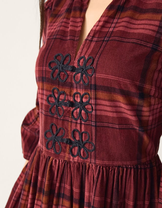 Charly Check Corduroy Midi Dress, Red (BURGUNDY), large