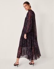 Marianna Paisley Print Tiered Midi Dress, Purple (PURPLE), large