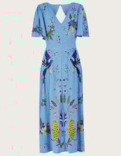 Audra Embroidered Tea Dress in Recycled Polyester , Blue (BLUE), large