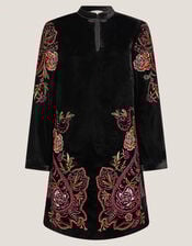 Faye Floral Velvet Mini Tunic Dress, Black (BLACK), large