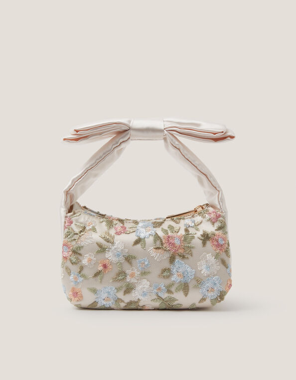 Floral Embroidered Bow Strap Bag, , large