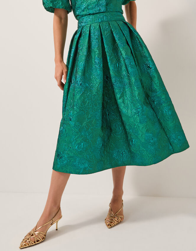 Jolene Floral Jacquard Midi Skirt, Green (GREEN), large