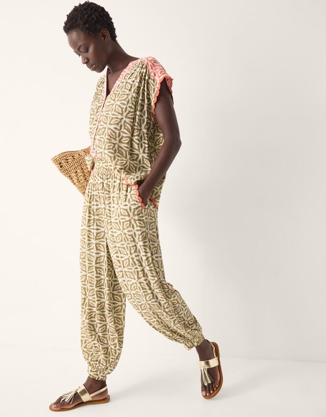 Elma Print Harem Trousers, Green (KHAKI), large