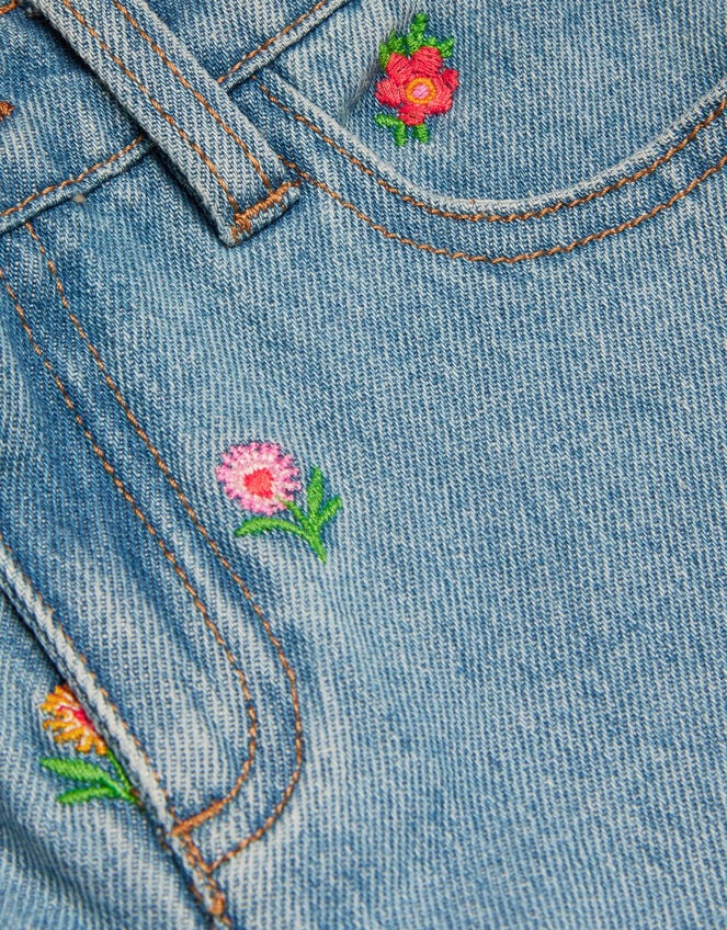 Floral Embroidered Straight Jeans, Blue (BLUE), large