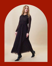 Crās Polka Dot Heart Maxi Dress, Black (BLACK), large