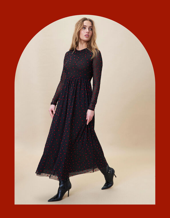 Crās Polka Dot Heart Maxi Dress, Black (BLACK), large