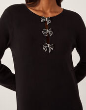 Bee Bow Knit Midi Dress, Black (BLACK), large