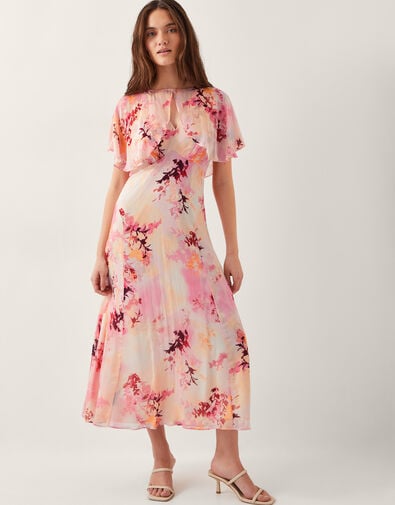 Mia Floral Cape Midi Dress, Pink (PINK), large