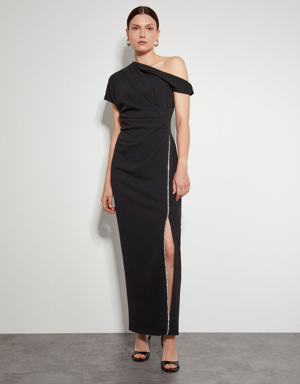 Tia Asymmetrical Jersey Maxi Dress, Black (BLACK), large