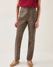 Annie Leopard Print Straight Leg Jeans, Brown (BROWN), large