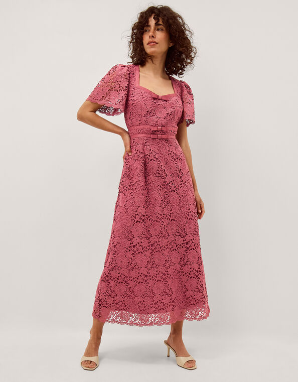 Regina Short Sleeve Lace Midi Dress, Pink (ROSE), large